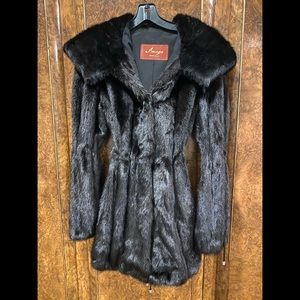 *** SOLD *** 100% Genuine Black Mink Hooded Fur Coat